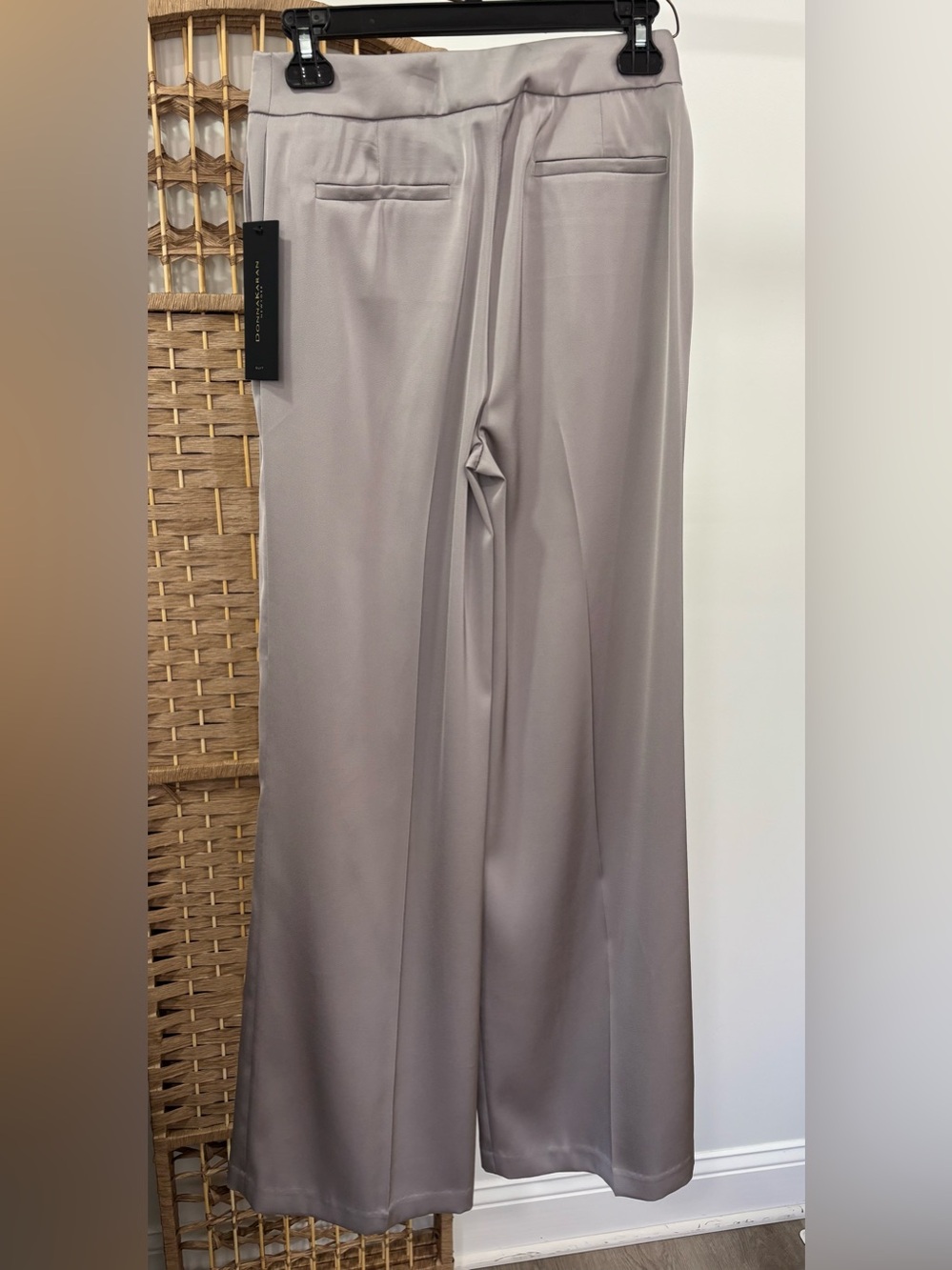 Donna Karan Women's Wide-Leg Satin Suit Pants Light Beige/ Taupe NWT